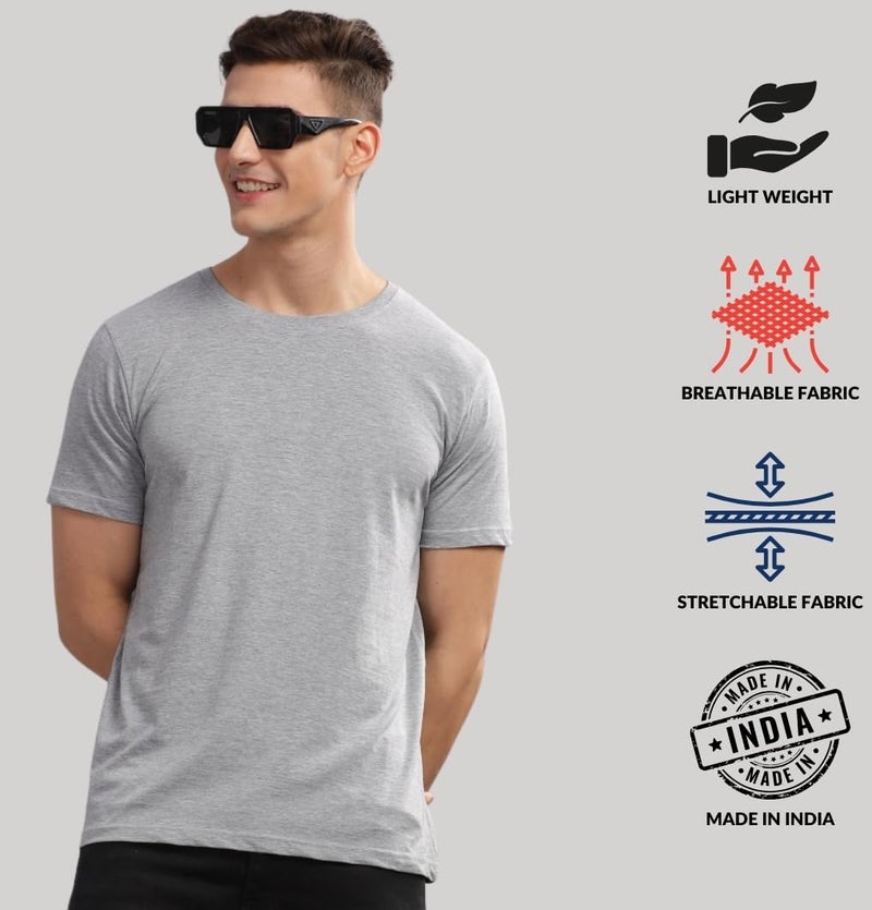 ADRO Men Cotton T Shirts Pack of 3 Regular Fit Combo Solid Tshirt | Rcm3-Pln-Gr-Ol-Be-2Xl, Assorted - Image 2