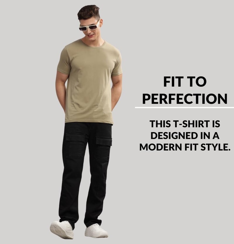 ADRO Men Cotton T Shirts Pack of 3 Regular Fit Combo Solid Tshirt | Rcm3-Pln-Gr-Ol-Be-2Xl, Assorted - Image 4