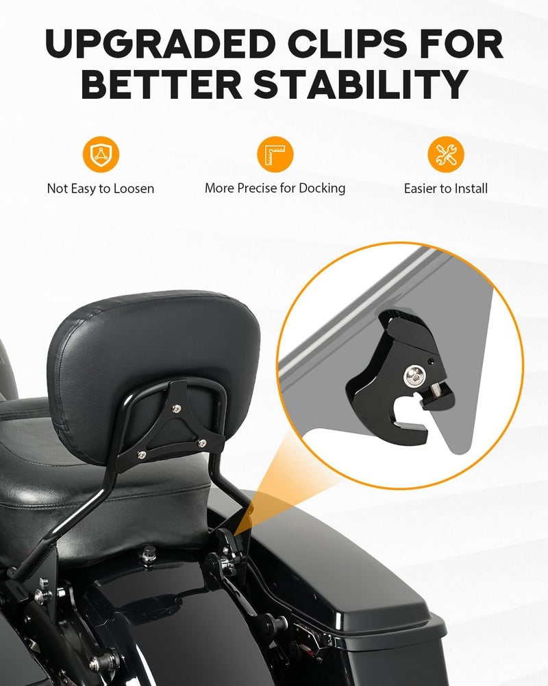 PBYMT Detachable Passenger Backrest, Quick Release 2-up Sissy Bar Fit for Harley Davidson Touring Street Glide Road Glide Road King Electra Glide 2009-2024, Gloss Black - Image 5