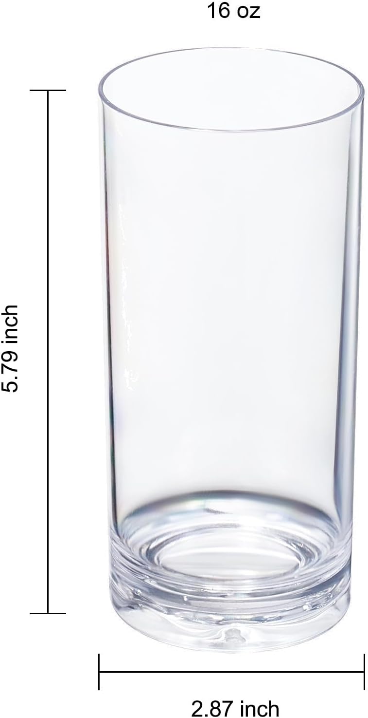 Khen Acrylic Classic Clear Plastic Reusable Drinking Glasses Set of 8 Restaurant Cups Style 16oz Unbreakable Water Tumbler Juice Wine Cups  BPAFree Tumblers  TopRack Dishwasher Safe Tritan - Image 5