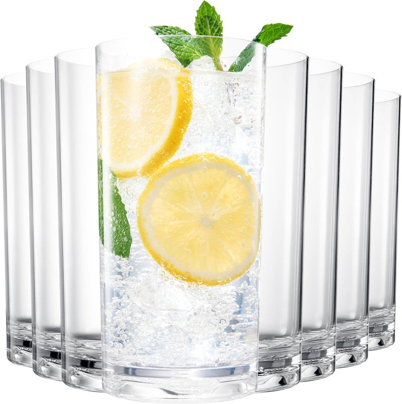 Khen Acrylic Classic Clear Plastic Reusable Drinking Glasses Set of 8 Restaurant Cups Style 16oz Unbreakable Water Tumbler Juice Wine Cups  BPAFree Tumblers  TopRack Dishwasher Safe Tritan - Image 1