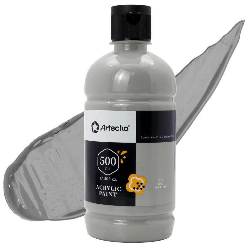 Artecho Grey Acrylic Paint 500ml17oz Craft Paint for Art Supply Ideal for Canvas Fabric Pumpkin Rock Leather Model Ceramic Plastic Clay Glass