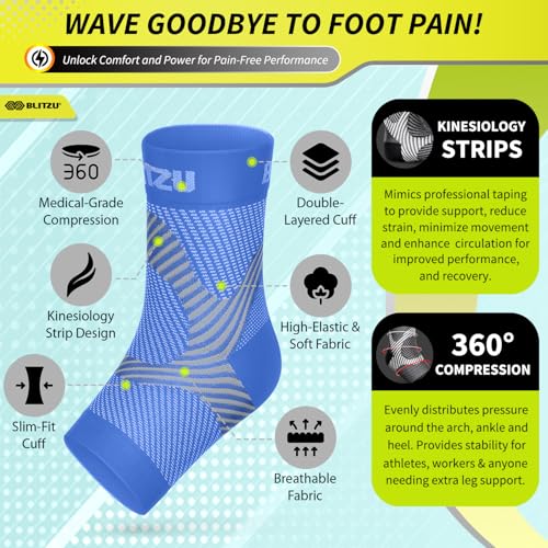 BLITZU Compression Socks for Plantar Fasciitis, Achilles Tendonitis, Arthritis Relief, Ankle Brace Compression Sleeve with Foot Arch Support, Ankle Wrap for Women, Men, Swelling & Heel Pain Blue XXL - Image 4