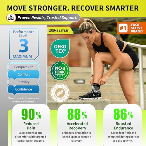 BLITZU Compression Socks for Plantar Fasciitis, Achilles Tendonitis, Arthritis Relief, Ankle Brace Compression Sleeve with Foot Arch Support, Ankle Wrap for Women, Men, Swelling & Heel Pain Blue XXL - Image 5