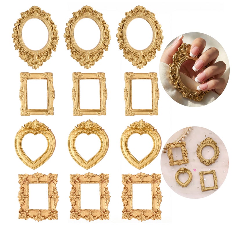 Fengligoo 12Pcs Mini Gold Picture Frames, Antique Small Resin Frames for Jewelry Display, Tiny Frames for DIY Photo Crafts Holiday Party Wedding Decor - Image 1