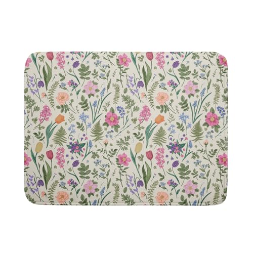 Aytipun Spring Floral Dish Drying Mat for Kitchen Counter 18x24 Pink Sage Green Flower Vintage Botanical Print Absorbent Reversible Microfiber Drying Mats Kitchen Countertop Protector Dishes Drainer Rack Pad - Image 1