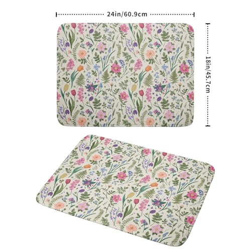Aytipun Spring Floral Dish Drying Mat for Kitchen Counter 18x24 Pink Sage Green Flower Vintage Botanical Print Absorbent Reversible Microfiber Drying Mats Kitchen Countertop Protector Dishes Drainer Rack Pad - Image 3