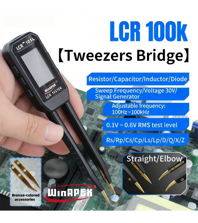 Winapax Intelligent Tweezers Bridge Electronic Component Tester With Signal Generator And Frequency Scanning Function Measures Voltage Resistance Capacitance Inductance IED Design Suitable For Circuit Boards Wires Lithium Polymer - Image 2