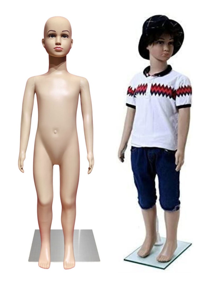 أورتوك عارضة أزياء أطفال كاملة الجسم بطول 110 سم، دمية أطفال بلاستيكية واقعية 1 قطعة مع قاعدة معدنية، رأس قابل للدوران 360 درجة، مانيكان واقف لعرض ملابس الأولاد والبنات في المتاجر والمحلات والبوتيكات، سهل التجميع - Image 3