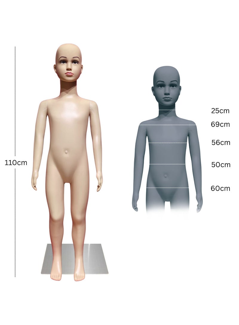 أورتوك عارضة أزياء أطفال كاملة الجسم بطول 110 سم، دمية أطفال بلاستيكية واقعية 1 قطعة مع قاعدة معدنية، رأس قابل للدوران 360 درجة، مانيكان واقف لعرض ملابس الأولاد والبنات في المتاجر والمحلات والبوتيكات، سهل التجميع - Image 2
