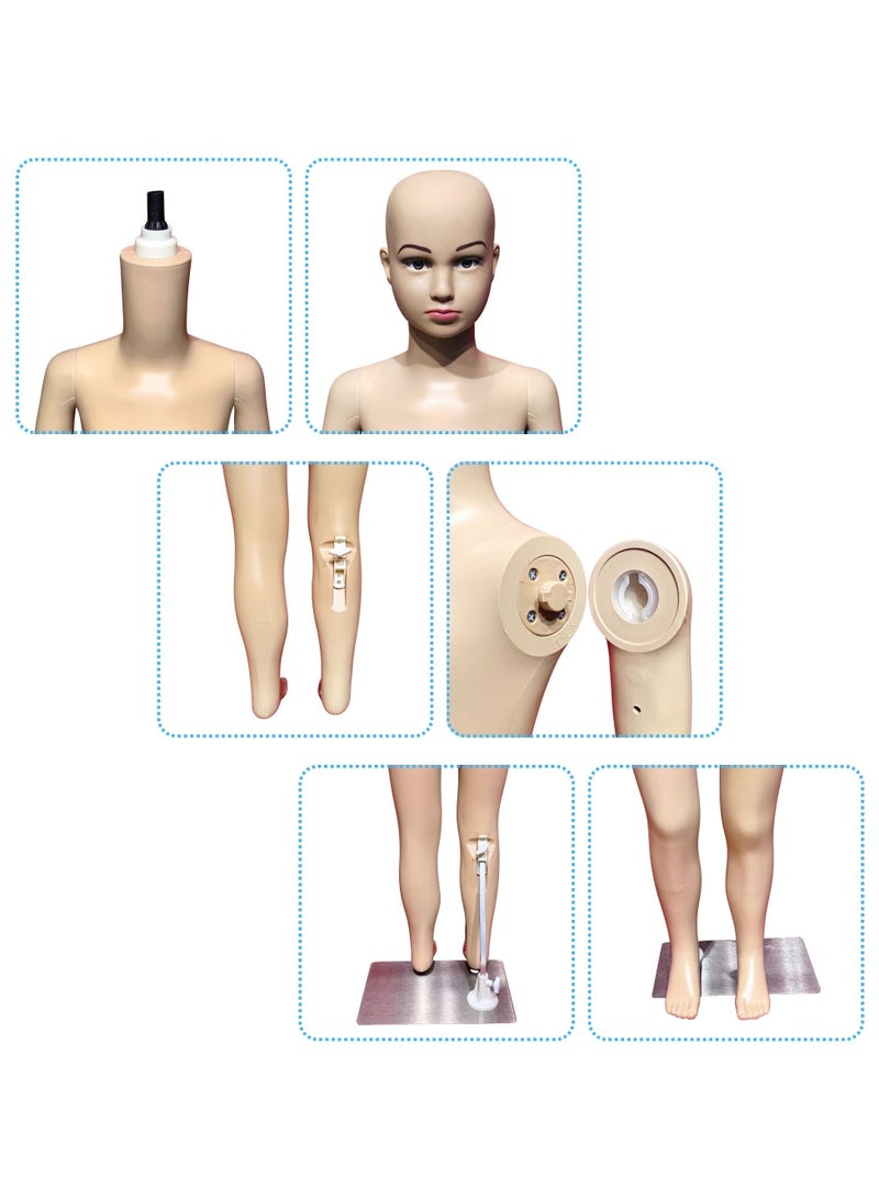 أورتوك عارضة أزياء أطفال كاملة الجسم بطول 110 سم، دمية أطفال بلاستيكية واقعية 1 قطعة مع قاعدة معدنية، رأس قابل للدوران 360 درجة، مانيكان واقف لعرض ملابس الأولاد والبنات في المتاجر والمحلات والبوتيكات، سهل التجميع - Image 5