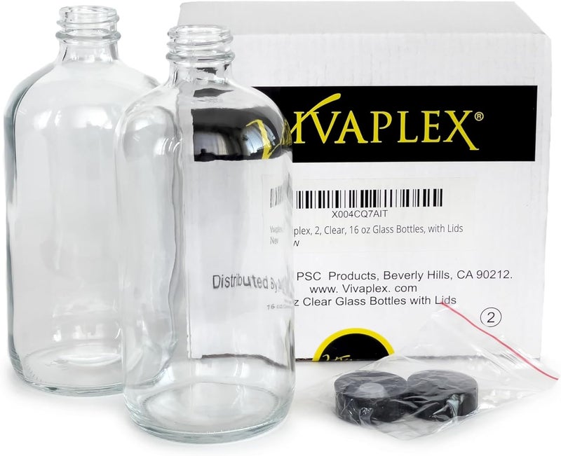 Vivaplex 2 Clear 16 oz Glass Bottles with Lids - Image 3