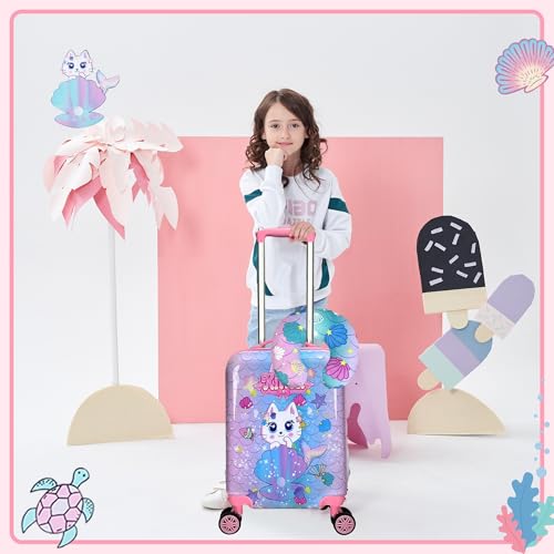 Inprof Cute Cat Kid's Luggage Set: 2 Piece Hardside Spinner Wheels Suitcase Set, 16' Airline Approved, Pink Cat Pattern, Ages 5+ - Image 5