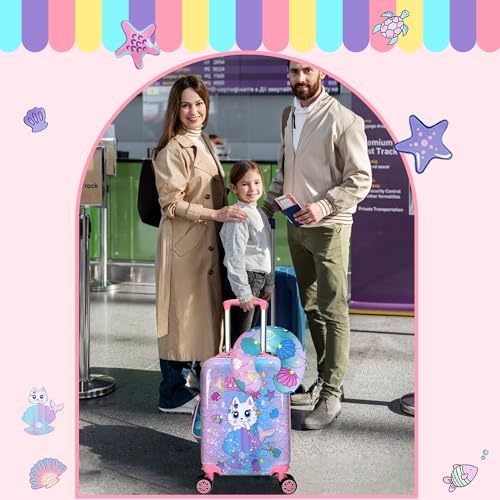 Inprof Cute Cat Kid's Luggage Set: 2 Piece Hardside Spinner Wheels Suitcase Set, 16' Airline Approved, Pink Cat Pattern, Ages 5+ - Image 4