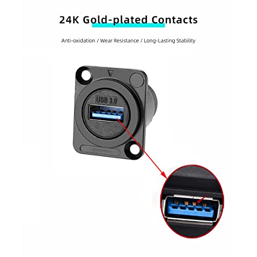 PENGLIN 5PCS USB3.0 D Series Panel-Mount Connector,Waterproof USB Port Socket 86 Panel Mount Square Female to Female Converter Data Transfer Interface Adapter for Network Industrial Equipment - Image 2