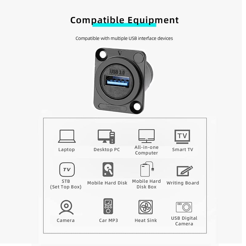 PENGLIN 5PCS USB3.0 D Series Panel-Mount Connector,Waterproof USB Port Socket 86 Panel Mount Square Female to Female Converter Data Transfer Interface Adapter for Network Industrial Equipment - Image 5