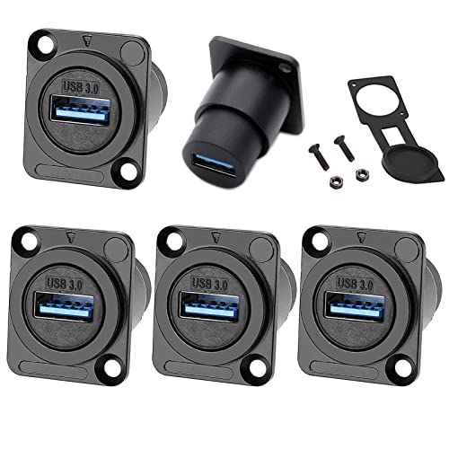 PENGLIN 5PCS USB3.0 D Series Panel-Mount Connector,Waterproof USB Port Socket 86 Panel Mount Square Female to Female Converter Data Transfer Interface Adapter for Network Industrial Equipment - Image 1