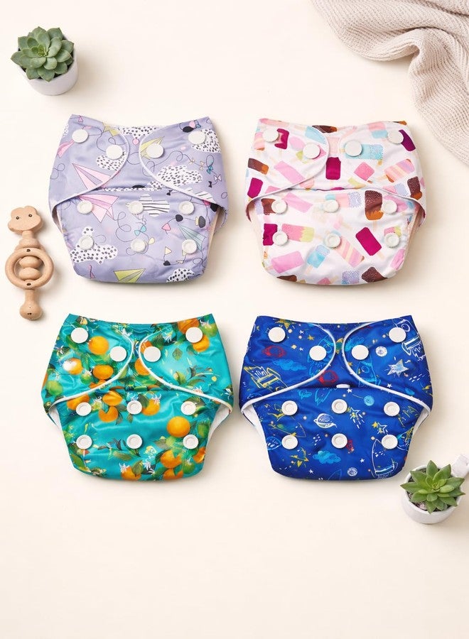 MOMSARC Cotton Cloth Diapers for Baby Washable & Reusable Cotton Langot for New Born 0-3 Years Free size Leak Proof Diapers with Quick Dry Pad + 4 Insert Pads Reduces Rash (Multicolur, 4 Combo Pack) - Image 1