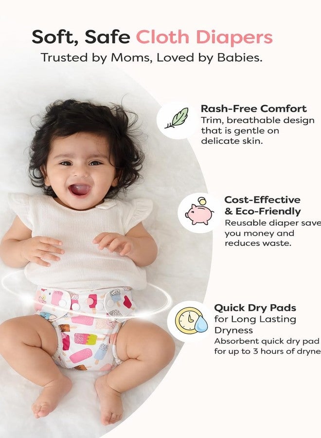 MOMSARC Cotton Cloth Diapers for Baby Washable & Reusable Cotton Langot for New Born 0-3 Years Free size Leak Proof Diapers with Quick Dry Pad + 4 Insert Pads Reduces Rash (Multicolur, 4 Combo Pack) - Image 4