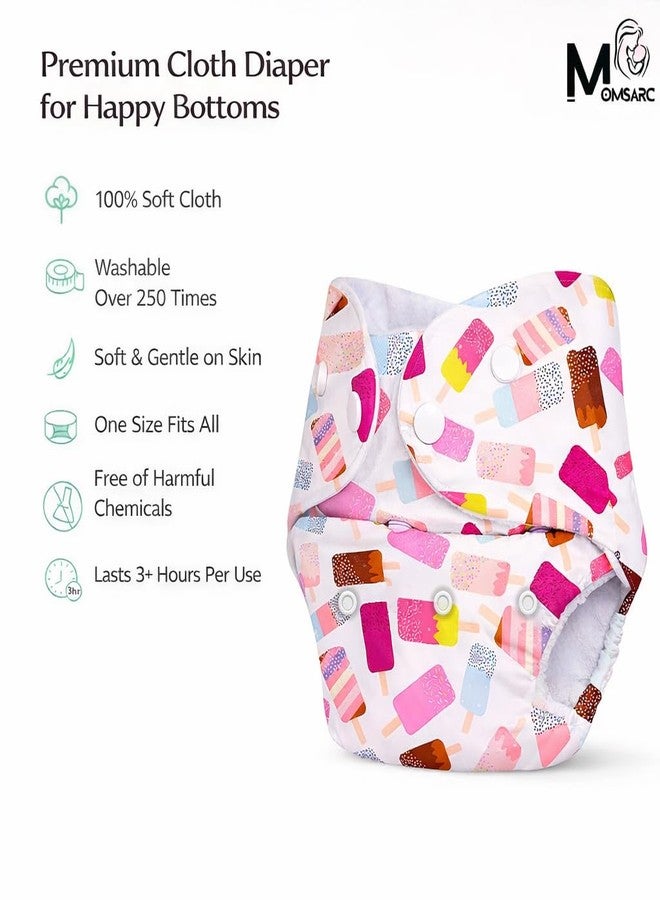 MOMSARC Cotton Cloth Diapers for Baby Washable & Reusable Cotton Langot for New Born 0-3 Years Free size Leak Proof Diapers with Quick Dry Pad + 4 Insert Pads Reduces Rash (Multicolur, 4 Combo Pack) - Image 2
