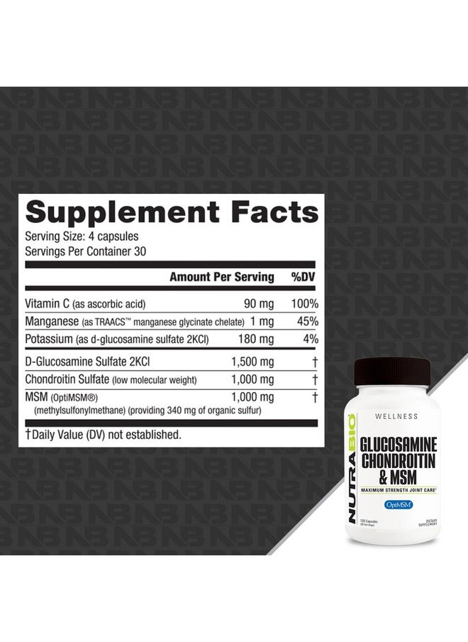 NutraBio NutraBio Glucosamine Chondroitin & OptiMSM Supplement, Joint Support Formula - 120 Capsules (120 Count)  - Image 2