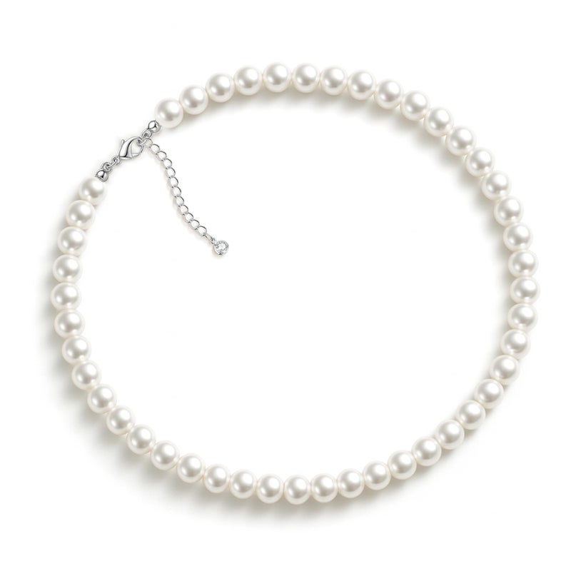 Zeffy Pearl Necklace for Women, 8MM Dainty Round Imitation Pearl Choker Wedding Delicate Jewelry for Women Simple Bridesmaid Jewelry Gifts - Image 1