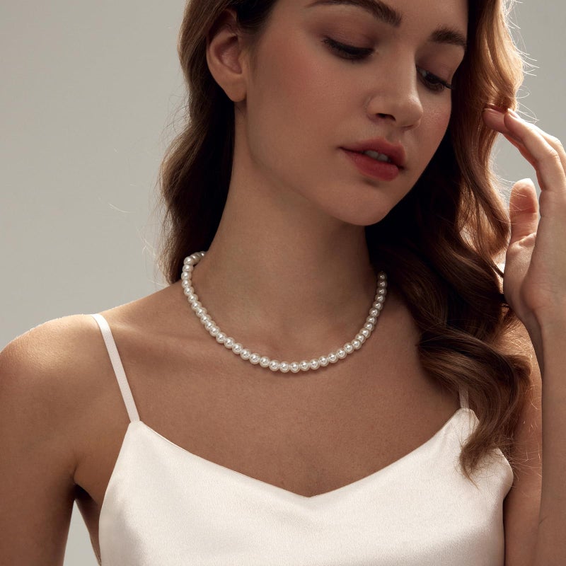 Zeffy Pearl Necklace for Women, 8MM Dainty Round Imitation Pearl Choker Wedding Delicate Jewelry for Women Simple Bridesmaid Jewelry Gifts - Image 5