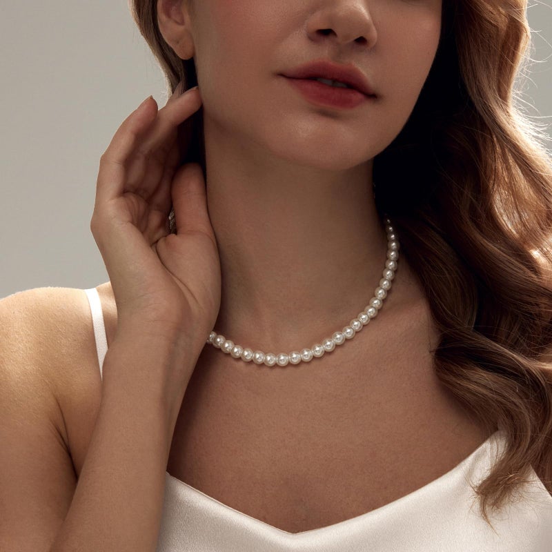 Zeffy Pearl Necklace for Women, 8MM Dainty Round Imitation Pearl Choker Wedding Delicate Jewelry for Women Simple Bridesmaid Jewelry Gifts - Image 3