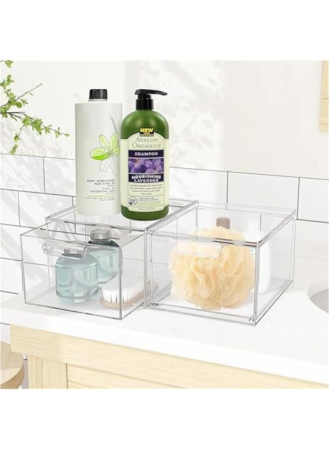 HOOKOR Stackable Makeup Organizer and Storage, Acrylic Organizers，Clear Plastic Storage Drawer with Handles for Vanity, Undersink, Kitchen Cabinets, Pantry (Clear 4Pack) - Image 2