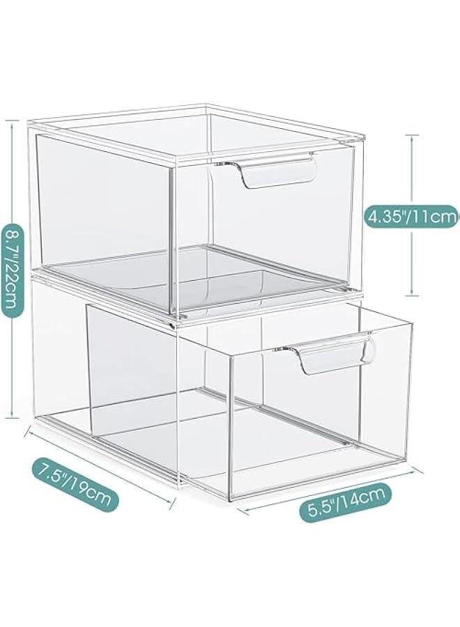 HOOKOR Stackable Makeup Organizer and Storage, Acrylic Organizers，Clear Plastic Storage Drawer with Handles for Vanity, Undersink, Kitchen Cabinets, Pantry (Clear 4Pack) - Image 3