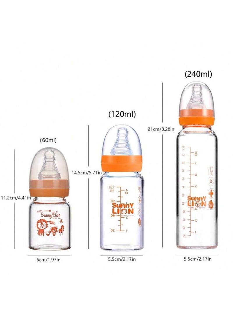 Newborn glass baby bottles, available in 3 sizes, designed for breastfeeding, with a breast-like nipple, anti-colic valve, and dishwasher and sterilizer safe. - Image 2