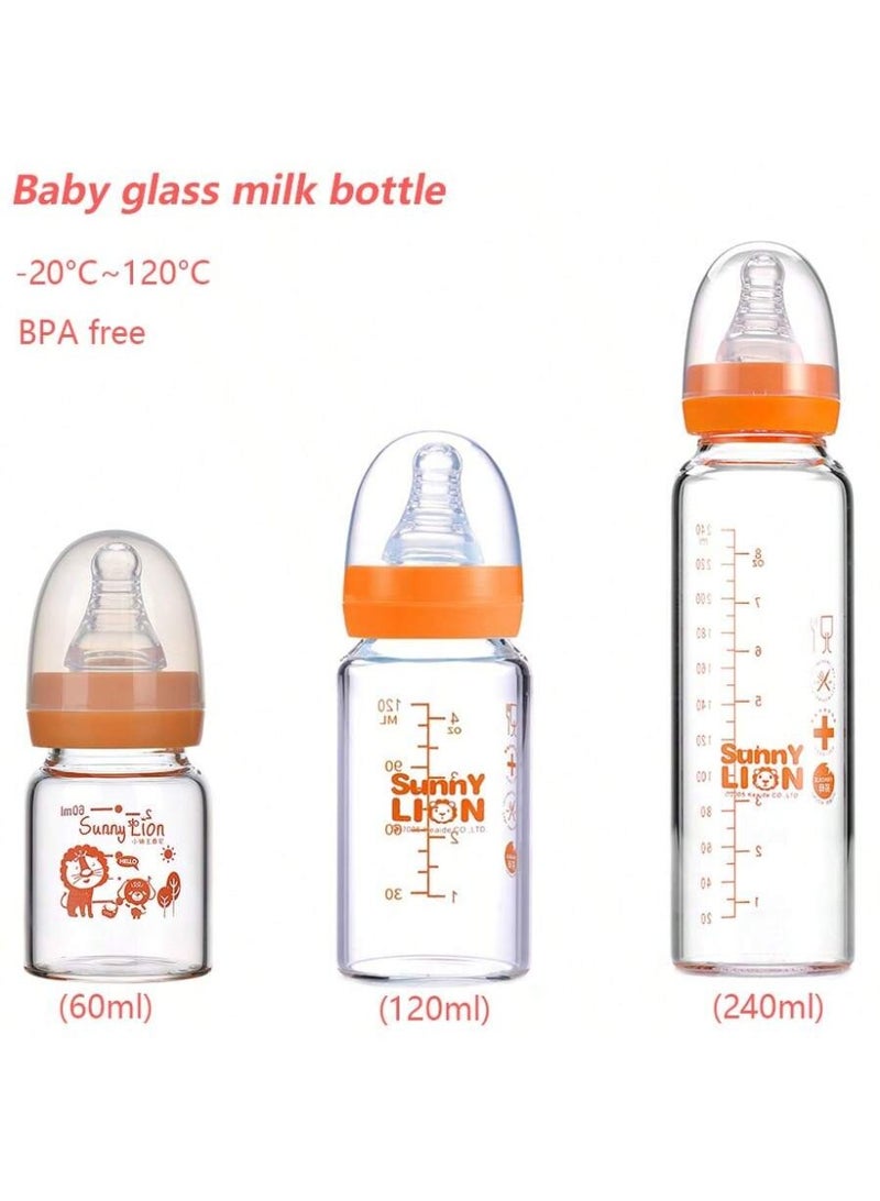 Newborn glass baby bottles, available in 3 sizes, designed for breastfeeding, with a breast-like nipple, anti-colic valve, and dishwasher and sterilizer safe. - Image 1