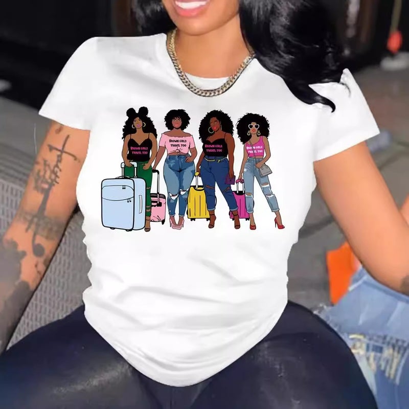 Temu Spelling Duoduo Independent Station Europe And America Popular Chest Fashion Printed Short-Sleeved T-Shirt Trendy T-Shirt - Image 3