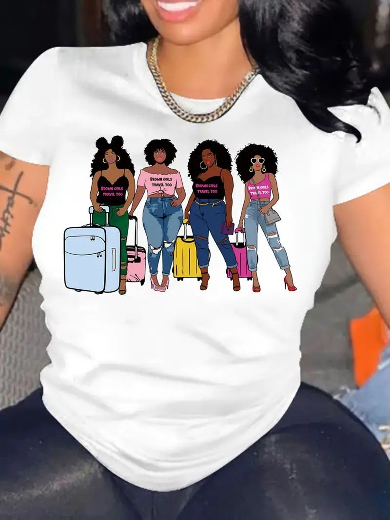 Temu Spelling Duoduo Independent Station Europe And America Popular Chest Fashion Printed Short-Sleeved T-Shirt Trendy T-Shirt - Image 1
