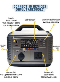 Solaris Solutions CAPSOL MARS 700 Portable Power Station 710Wh 192000mAh 700W Solar Generator 2hrs to 100% Lithium Battery USBC PD3.0 100W LED Lights for Camping Caravans Desert Outdoor  - Image 3