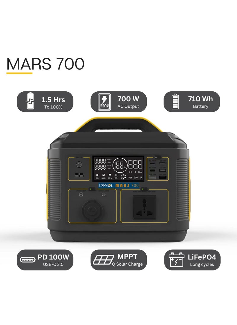 Solaris Solutions CAPSOL MARS 700 Portable Power Station 710Wh 192000mAh 700W Solar Generator 2hrs to 100% Lithium Battery USBC PD3.0 100W LED Lights for Camping Caravans Desert Outdoor  - Image 4