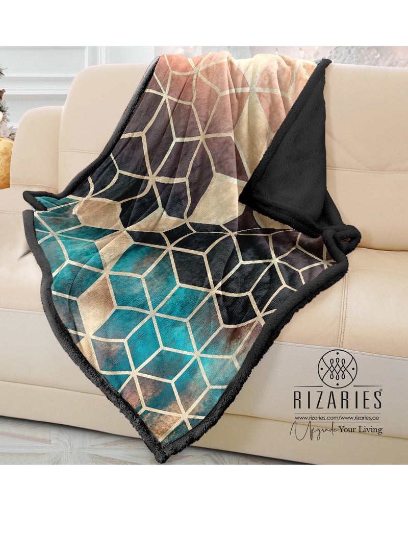 RIZARIES بطانية أريكة ناعمة بتدرجات الألوان الزمردية والنحاسية - Image 1