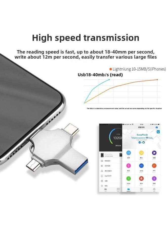Hot Four-in-one Cross Mobile Phone U Disk 128g For Pingguo Type C Large Capacity High Speed 256g-Colour:Silver-Capacity:Exclusively For Foreign Trade, 64gb Can Be Expanded To 256gb  - Image 4