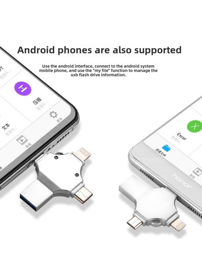 Hot Four-in-one Cross Mobile Phone U Disk 128g For Pingguo Type C Large Capacity High Speed 256g-Colour:Silver-Capacity:Exclusively For Foreign Trade, 64gb Can Be Expanded To 256gb  - Image 3