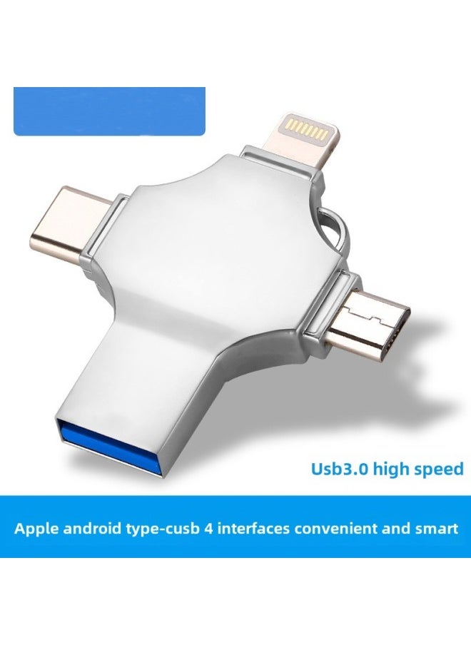 Hot Four-in-one Cross Mobile Phone U Disk 128g For Pingguo Type C Large Capacity High Speed 256g-Colour:Silver-Capacity:Exclusively For Foreign Trade, 64gb Can Be Expanded To 256gb  - Image 2
