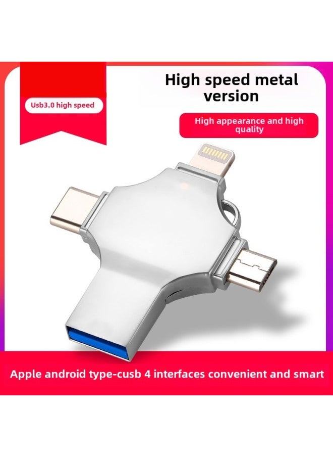 Hot Four-in-one Cross Mobile Phone U Disk 128g For Pingguo Type C Large Capacity High Speed 256g-Colour:Silver-Capacity:Exclusively For Foreign Trade, 64gb Can Be Expanded To 256gb  - Image 1