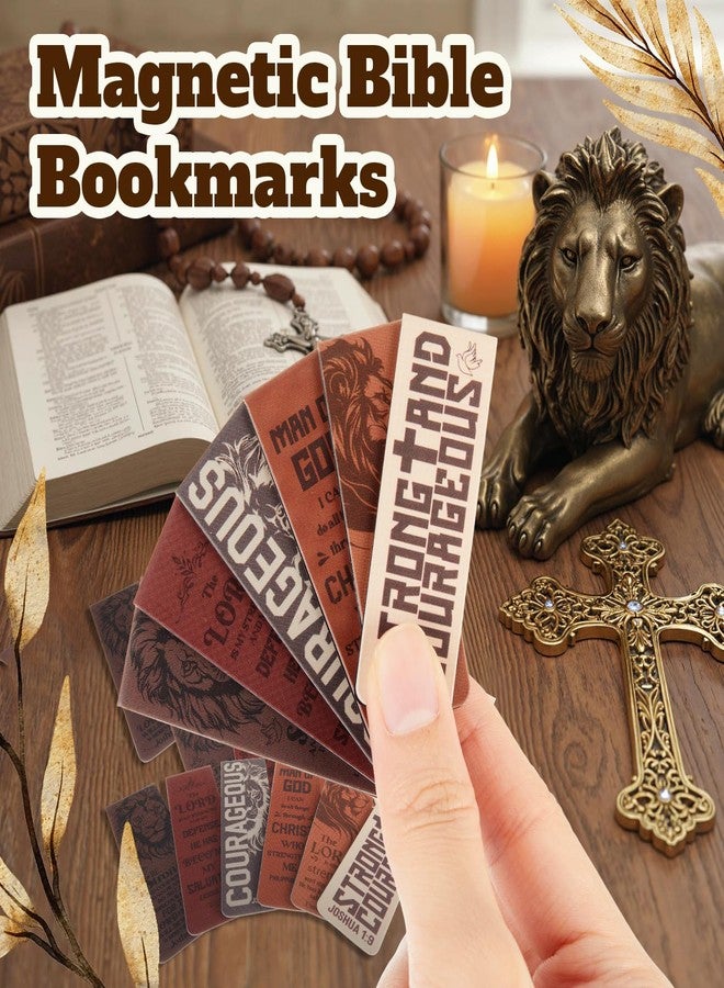 Tosstuki 48 Pcs Magnetic Bible Bookmarks for Men Christian Gifts Bulk Lion Inspirational Scripture Bookmarks, The Lord is My Strength Strong & Courageous Christmas Religious Gifts - Image 3