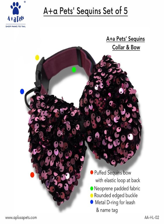 A+a Pets' Sequins Set of 5- Harness, Leash, Collar, Bow & Poo Bag Pouch for Dogs and Cats (L, Pink) - Image 5
