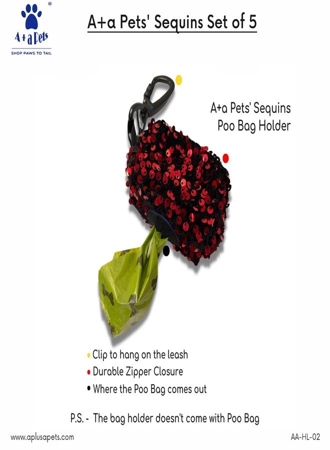 A+a Pets' Sequins Set of 5- Harness, Leash, Collar, Bow & Poo Bag Pouch for Dogs and Cats (L, Pink) - Image 3