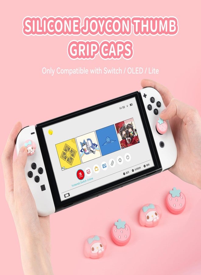 WISHAVEN Cute Pocket Monsters Joycon Thumb Grip Caps Compatible with Nintendo Switch, Soft Silicone Joystick Cover for Nintendo Switch/OLED/Lite Controller, 4PCS (Strawberry & Sweet Bunny) - Image 2