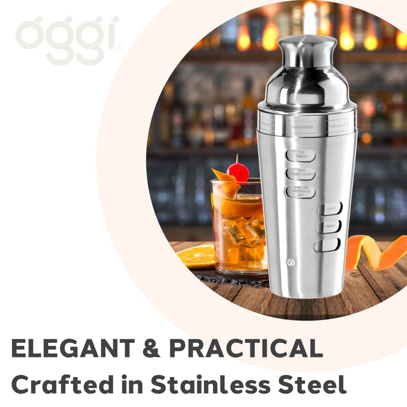 OGGI Dial A Drink Cocktail Shaker-23oz Stainless Steel Shaker, 8 Recipes, Stainless Steel Lid has Built In Strainer, Ideal Cocktail Mixer, Martini Shaker, Margarita Shaker & More, Stainless - Image 4