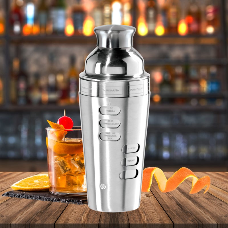 OGGI Dial A Drink Cocktail Shaker-23oz Stainless Steel Shaker, 8 Recipes, Stainless Steel Lid has Built In Strainer, Ideal Cocktail Mixer, Martini Shaker, Margarita Shaker & More, Stainless - Image 3