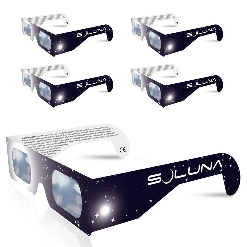 Soluna Solar Eclipse Glasses AAS Approved 2024 - Made in the USA CE and ISO Certified Safe Shades for Direct Sun Viewing (5 Pack) - Image 1