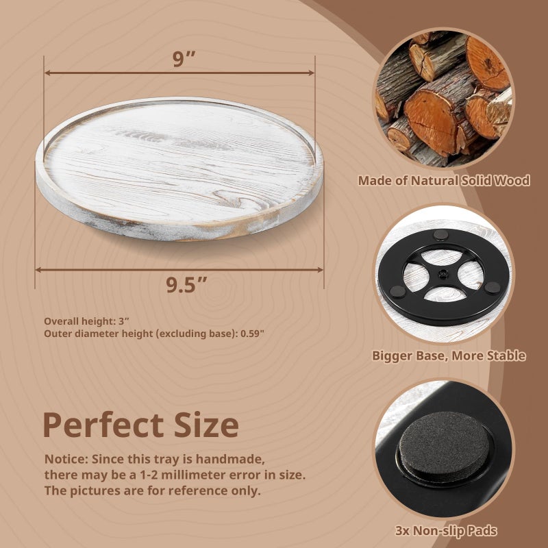 CMLKLZD 9" Wood Lazy Susan Turntable Organizer for Cabinet - Round Wooden Lazy Susan Organization and Storage for Pantry Table Kitchen Countertop Cupboard Coffee Bar Farmhouse Decor - White Washed Wood - Image 2