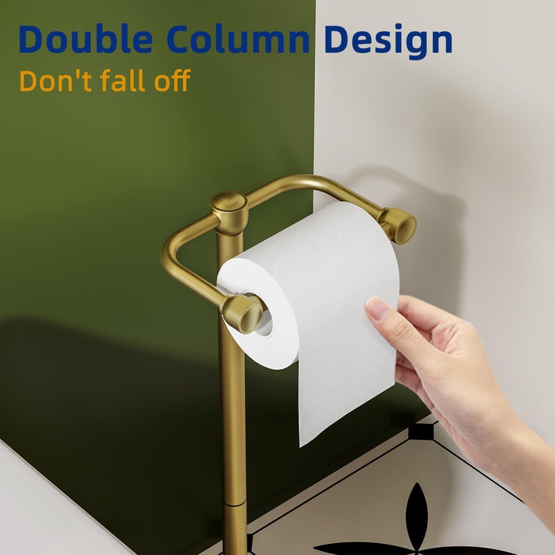 Ruacq Toilet Paper Holder Stand  Bathroom Toilet Paper Roll Holder Free Standing  Toilet Tissue Holder Stand With Post Pivoting Design  Stable Weighted Base  Sus304 Stainless Steel (Brushed Gold) - Image 4